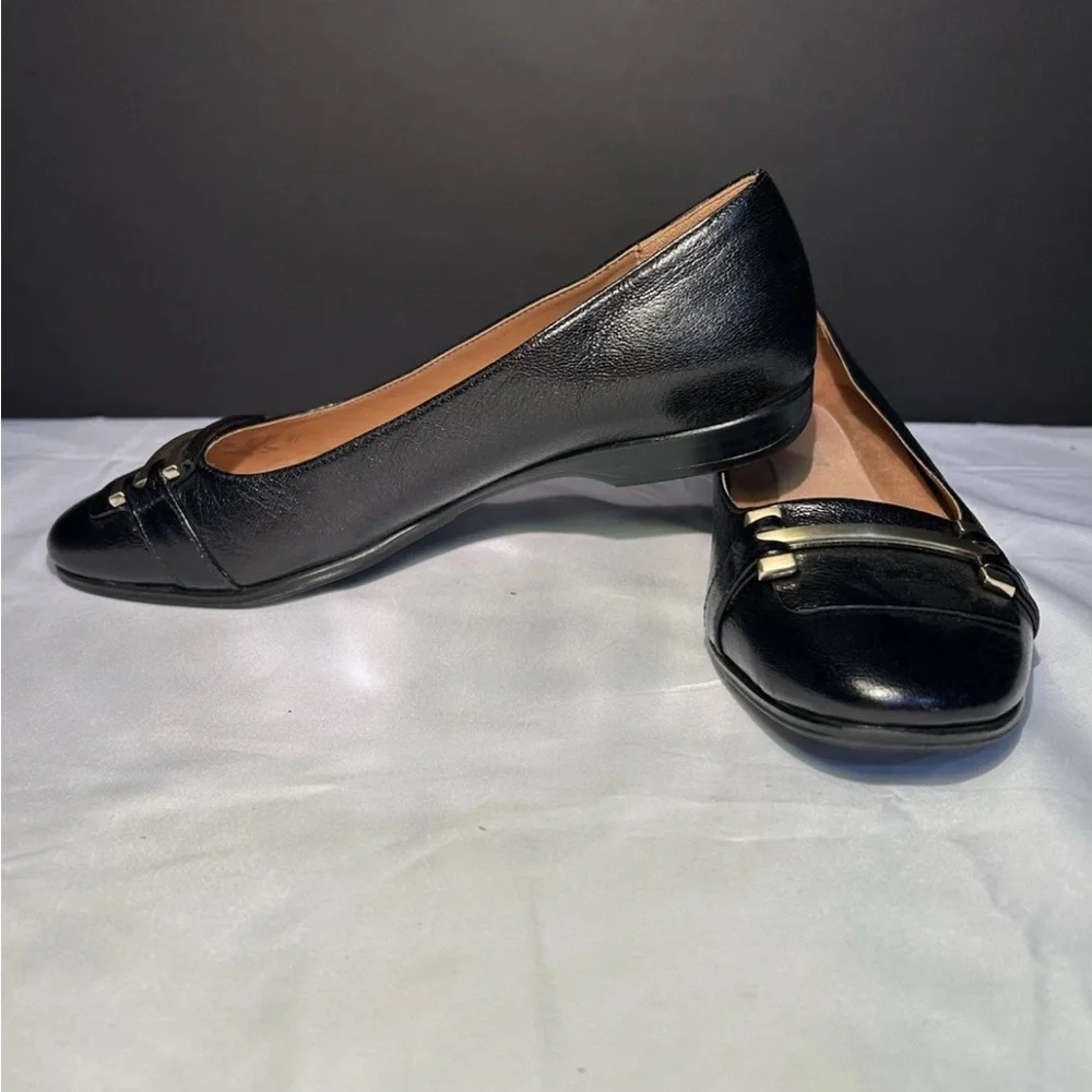 Naturalizer Black Leather Loafers with Gold Accents - Picture 5 of 7